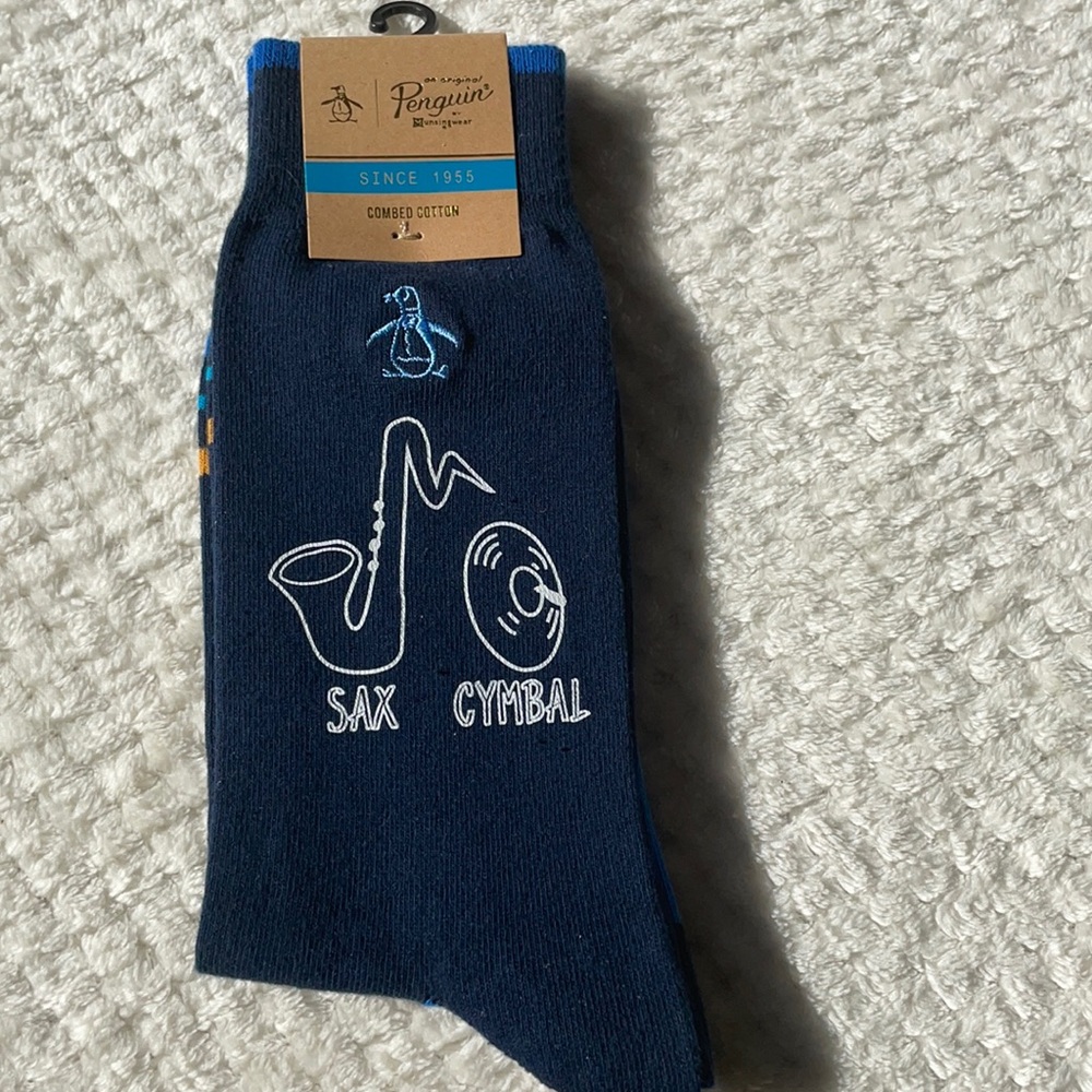 Penguin Socks, Navy, One Size, Musical Instruments - Sax & Cymbal